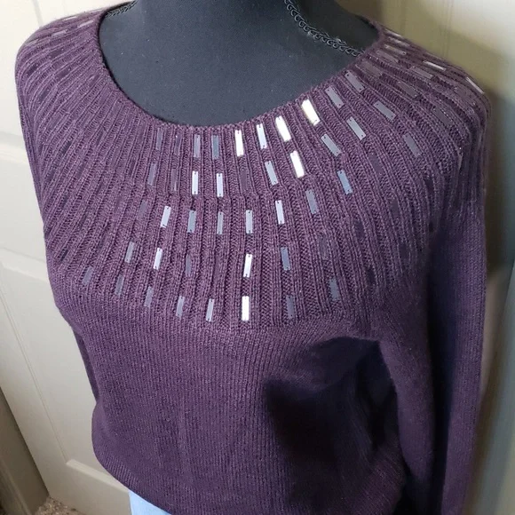 NWT Apt. 9 Women's Plum Satin embellished rib yoke tunic Sweater Size Small - Picture 2 of 7